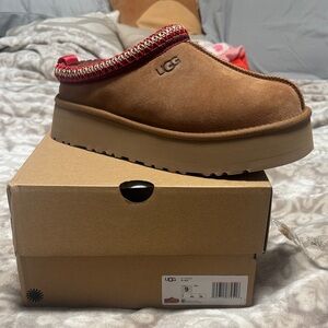 UGG Tan and Red Platform Clogs
